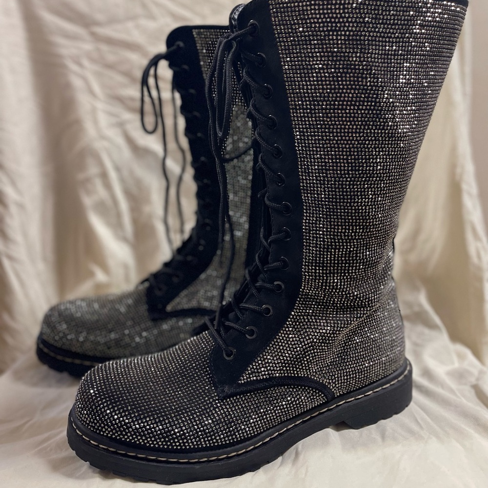 Betsy Johnson Embellished Mid Calf Combat Boots (WW)